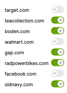 A set of controls to turn off or allow emails from various companies 